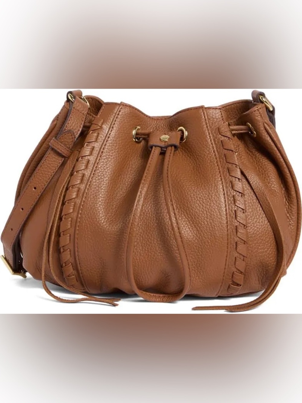 Aimee Kestenberg Cognac Leather Drawstring Bucket Crossbody